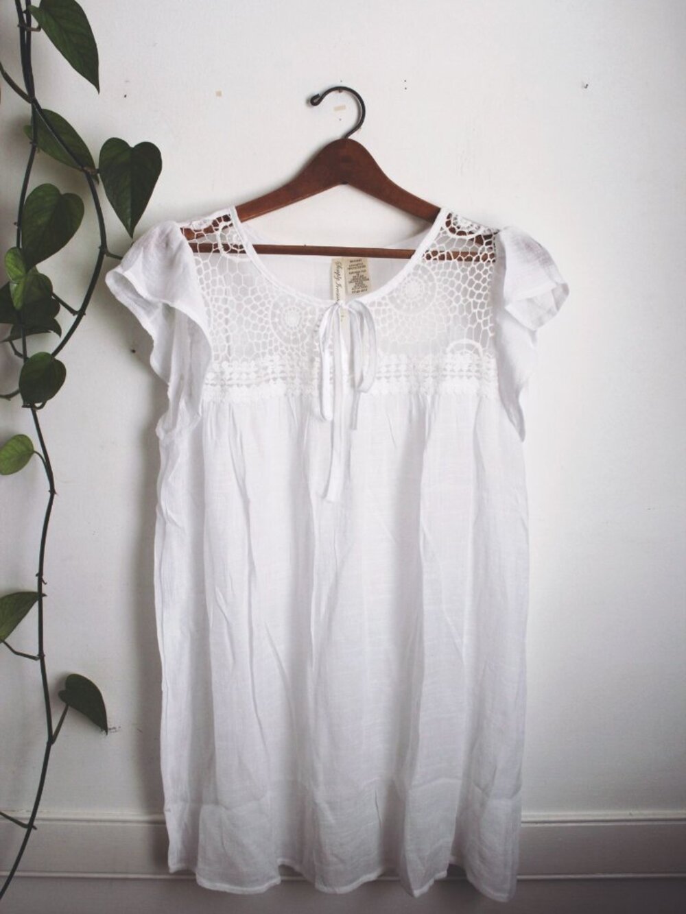 White Crochet Boho Top Flowy Tunic Dress Fairy Cottagecore Cotton Small S - Picture 1 of 7